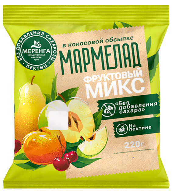  Меренга Мармелад без сахара в кокосовой обсыпке Фруктовый микс, 220г   в Бийске