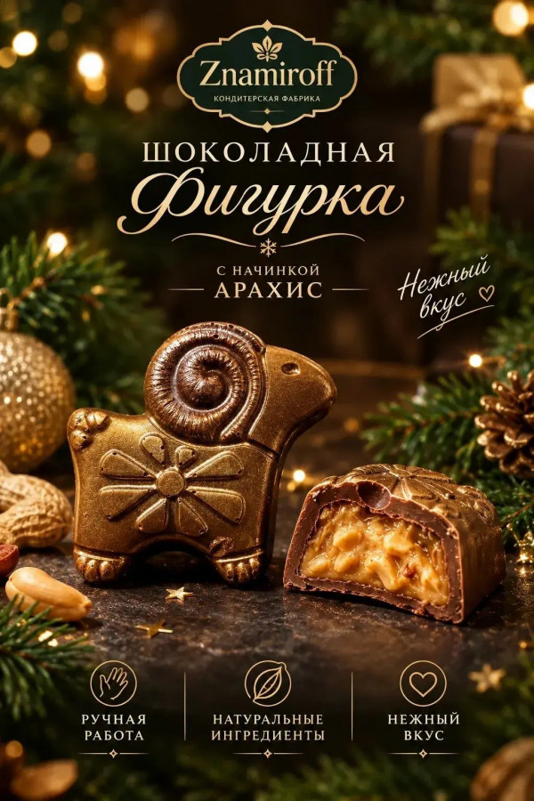 №1 Шоколад фигурный "Баран-таран" молочный шоколад с арахисовой начинкой (блок 5шт по 70г) в Бийске