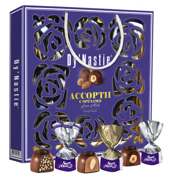 №3 Династия Сумка Конфеты "Ассорти с орехами", 210г     в Бийске